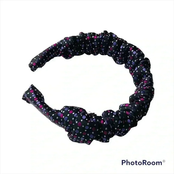 Polka Dots  Scrunchy Crown Purple Handcrafted Headband Silk Hair Accessory Prom - Picture 6 of 9